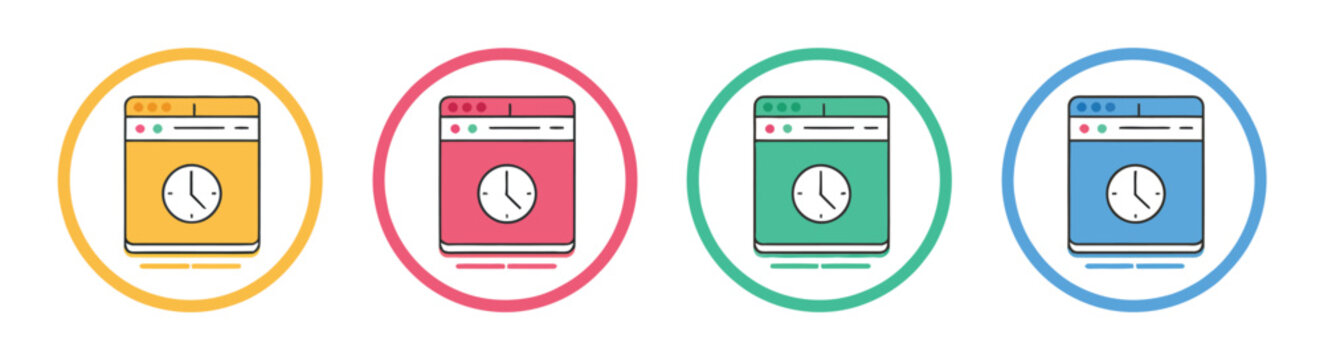Loading and progress icon collection, multicolor website loading spinners and refresh indicators, web performance and buffering symbols, simple modern flat vector design for digital interfaces.