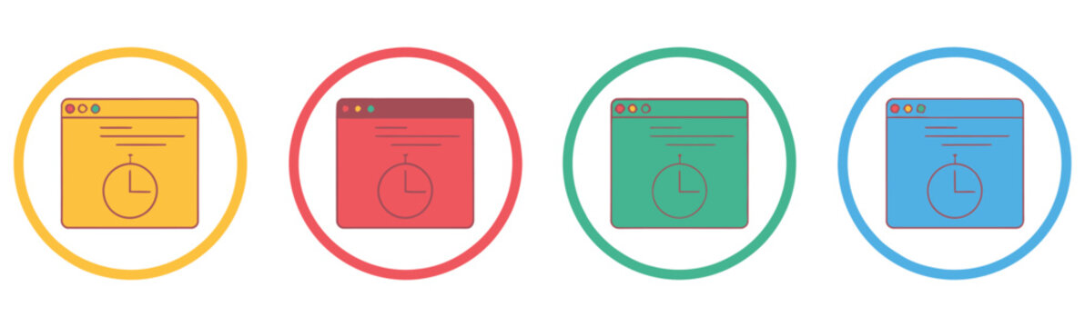 Website loading icon set in different color design, circular spinner and progress indicators, web buffering and page loading symbols, clean modern vector illustration for UI