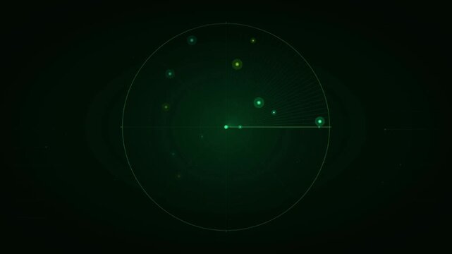 Green radar screen with scanning sonar beam, digital military navigation interface, glowing target tracking display for submarine or aviation
