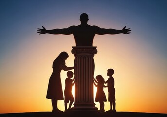 Fototapeta premium Father as Strong Pillar Supporting Family – Symbolic Parenting and Protection Concept