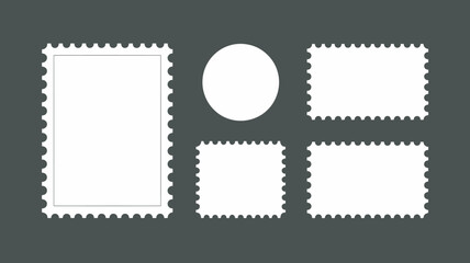 Obraz premium Five minimalist postage stamp designs with perforated edges