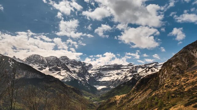 Time-lapse of clouds passing the snow covered Cirque de Gavarnie in the French Pyrenees