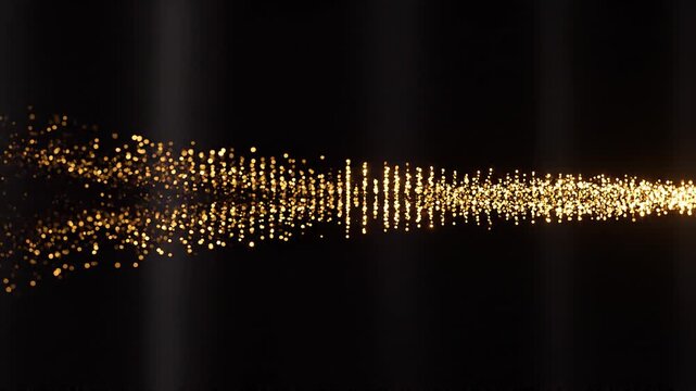 Golden Particle Stream Converging into Bright Light Beam with Sparkling Glitter Trail on Dark Background Abstract Energy Motion Effect