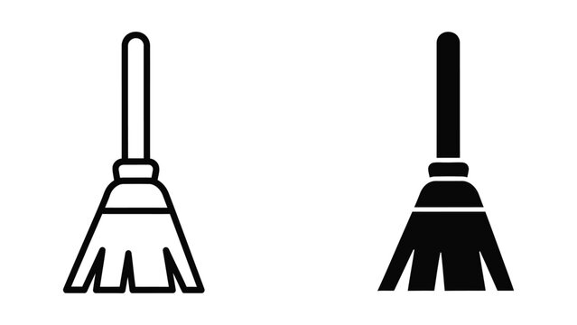 Black and white broom and dustpan icons side by side