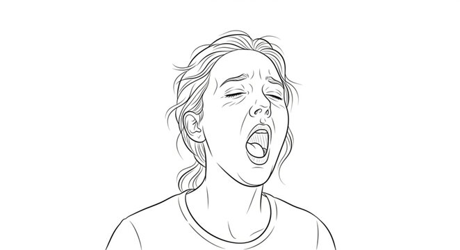 Young Woman Yawning Wide Open Mouth Exhausted Tired.