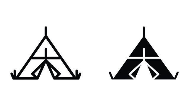 Black and white teepee tents icon set illustration