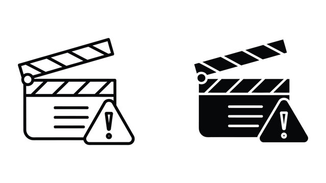 Film clapperboard with warning icon in light and dark styles