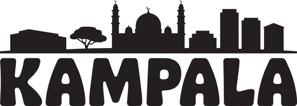 Kampala uganda city skyline vector illustration with a mosque minarets buildings and a tree