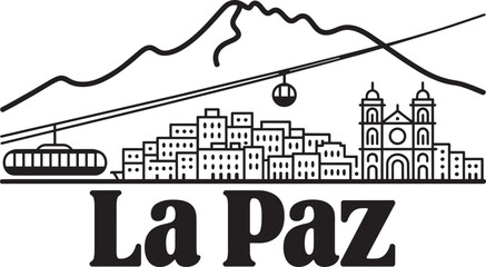 La paz bolivia city skyline vector illustration featuring illimani mountain cable car and church © pyenga
