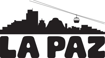 La paz city skyline silhouette vector illustration with cable car and bold typography on white © pyenga