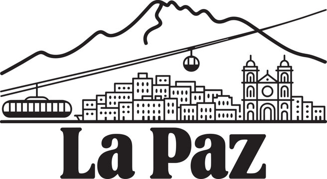 La paz bolivia city skyline vector illustration featuring illimani mountain cable car and church