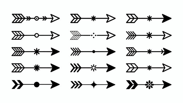 Set of flat design arrow icons with different arrowheads and connectors