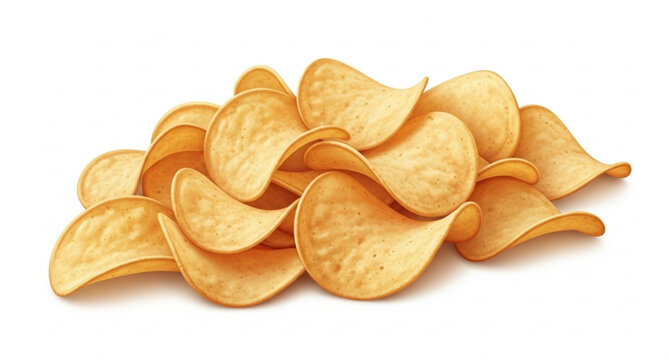 Salted potato chips pile vector illustration crispy snack different shapes angled view isolated on white