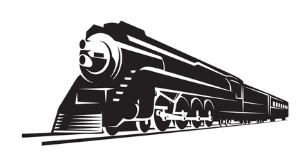 Train locomotive front view with steam style smokestack and wheels, monochrome vector illustration for transportation themes © Harry 