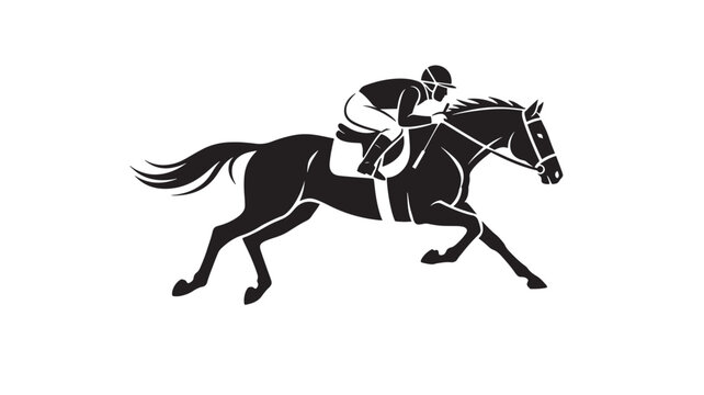 Horse rider silhouette icon with cowboy hat galloping in black vector style for western theme banners