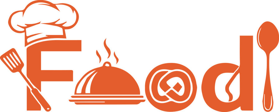 Food icon with kitchen utensils and chef hat