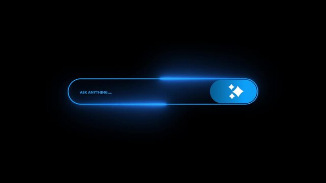 Unlock creative AI power ASK anything with a prompt search bar and sparkling ideas for innovation now.Modern search bar interface with prompt text for AI generation and digital assistant use.4k