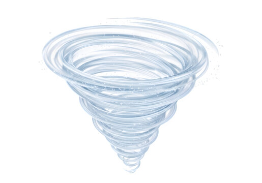 A transparent glass or plastic spiral shaped like a tornado isolated on transparent background