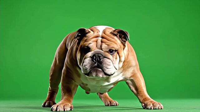 Funny English Bulldog Studio Portrait Isolated on Green Screen