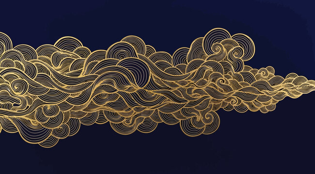 Traditional japanese style golden clouds on dark blue background