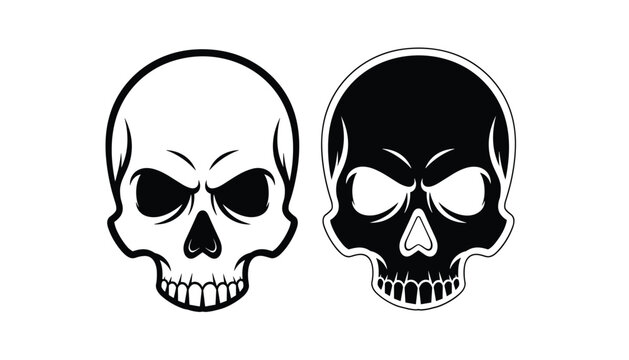 Set of black and white skull icons in flat vector design for minimalist branding
