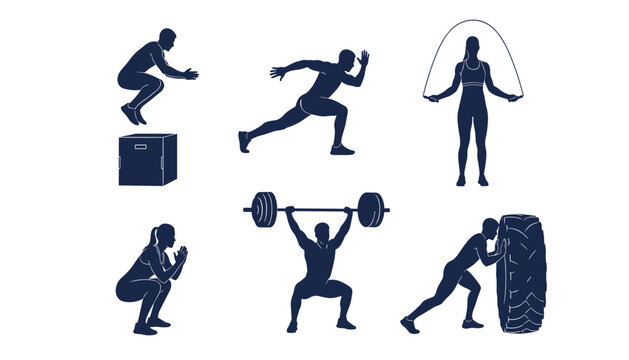 Crossfit workout silhouettes vector set for high intensity training graphics
