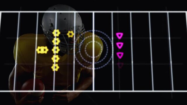 Player cradling ball, grid drawing and animating rings, stars clustering around him for analytics