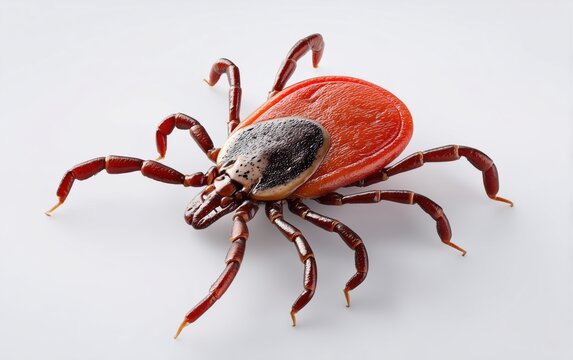 Close-up of a red tick isolated on a neutral background, highlighting parasite anatomy and disease risk