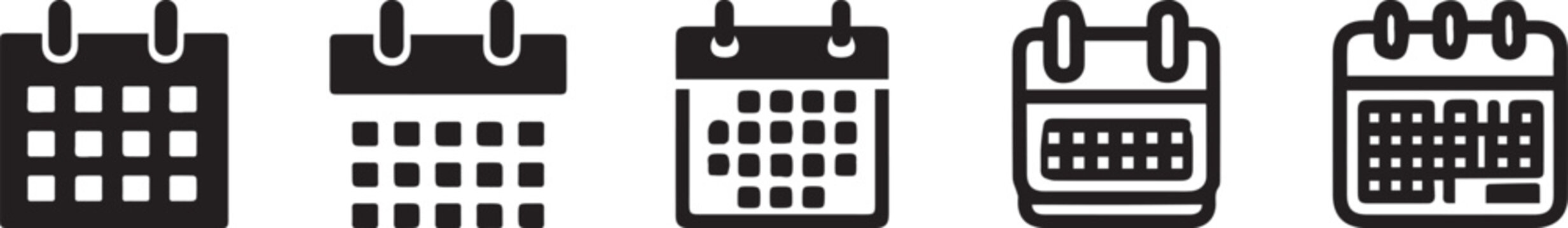 Set of calendar icons showing different date and schedule formats representing time management, planning, organization and event scheduling concept for business, productivity and daily workflow design