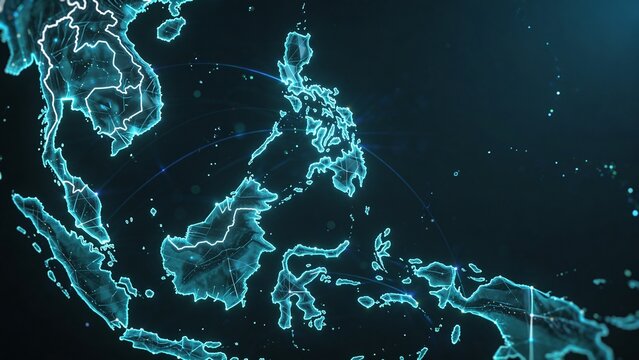 Indonesia Map Network Hologram Digital Connectivity and Global Data Concept
