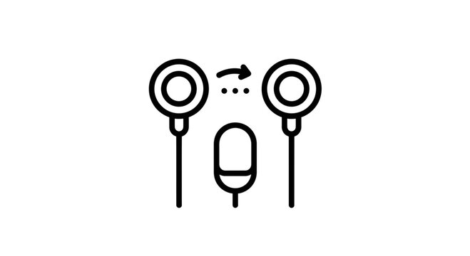 Earbuds with Microphone Icon, Wireless Audio Device Symbol, Music and Communication Concept