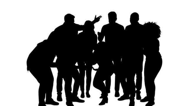 Group of people dancing together silhouette isolated on transparent background, Vector