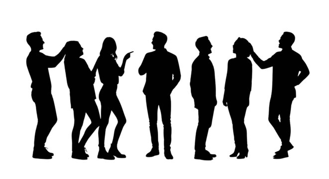 Silhouettes of people chatting together isolated on transparent background, Vector