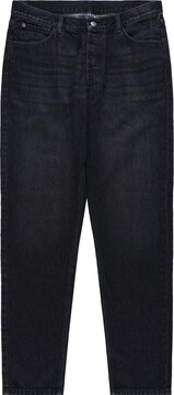 Stylish dark wash straight leg jeans with subtle texture details on transparent background