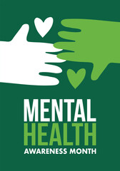 Obraz premium Mental Health Awareness Month in May. Annual campaign in United States. Raising awareness of mental health. Control and protection. Prevention campaign. Medical health care design. Vector illustration