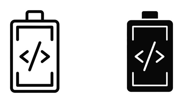Battery icons with code symbol inside