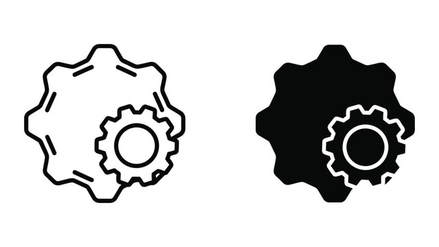 Black and white interlocking gear icons set