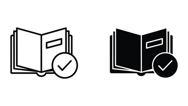 Open book icon with checkmark approval symbol