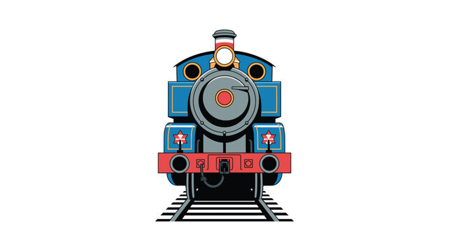 Cartoon robot mascot with clock face chest and red buttons standing on platform keywords