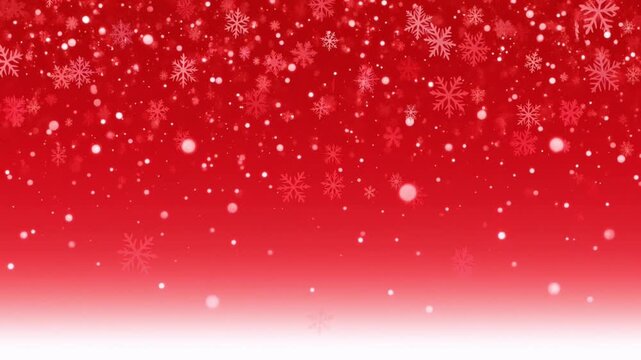 Red christmas background with snowflakes and snow
