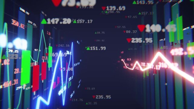 Seamless loop financial market chart with glowing data lines