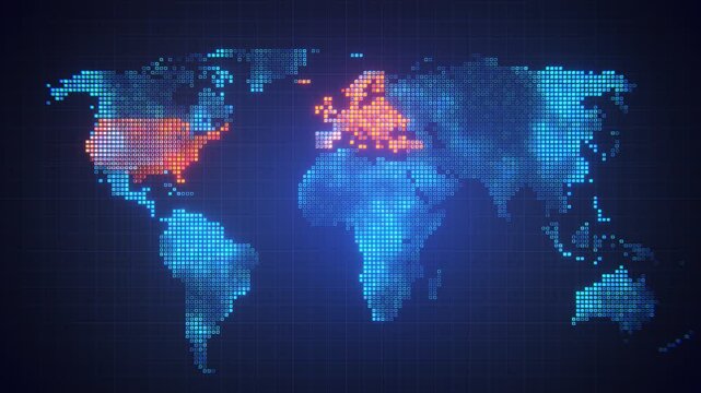World map with America Europe data business background loop