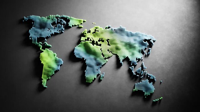 Green world map on white eco technology background loop