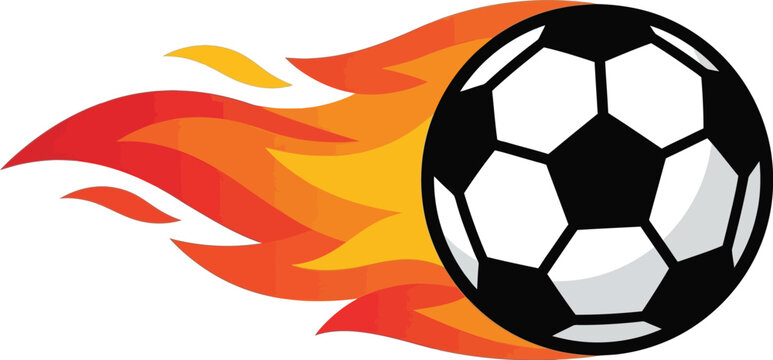 Soccer ball illustration displays fierce flames signifying intense.