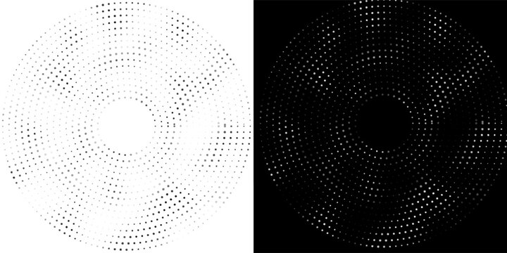 Halftone circle frame dotted background set. Round border Icon using halftone random circle dots raster texture. Grunge circular stain