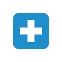 Fototapeta premium Minimalist flat hospital icon with a white cross inside a rounded blue square on a plain white background for ui design, healthcare and medical concept