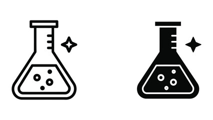 Black and white magic flask icon with bubbles and star © Jahidul
