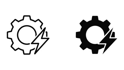 Minimalist gear icon with lightning bolt in two styles © Jahidul