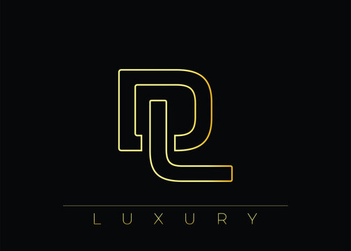 DL Luxury Modern Interlocking Letter Logo Design. Luxury Monogram Logo With Gold Outline On dark Background, Elegant Minimal Branding Mark.