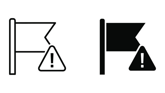 Warning road sign with black and white flag barrier